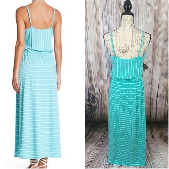 NORDSTROM 14th Place Stripe Aqua Maxi Dress - Picture 4 of 10